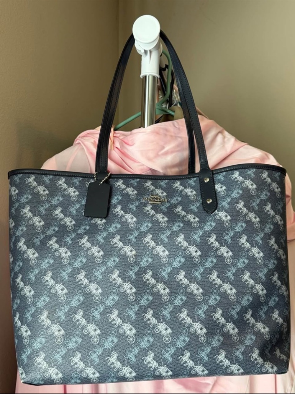 Coach Signature Carriage Shopper in Black and Gray